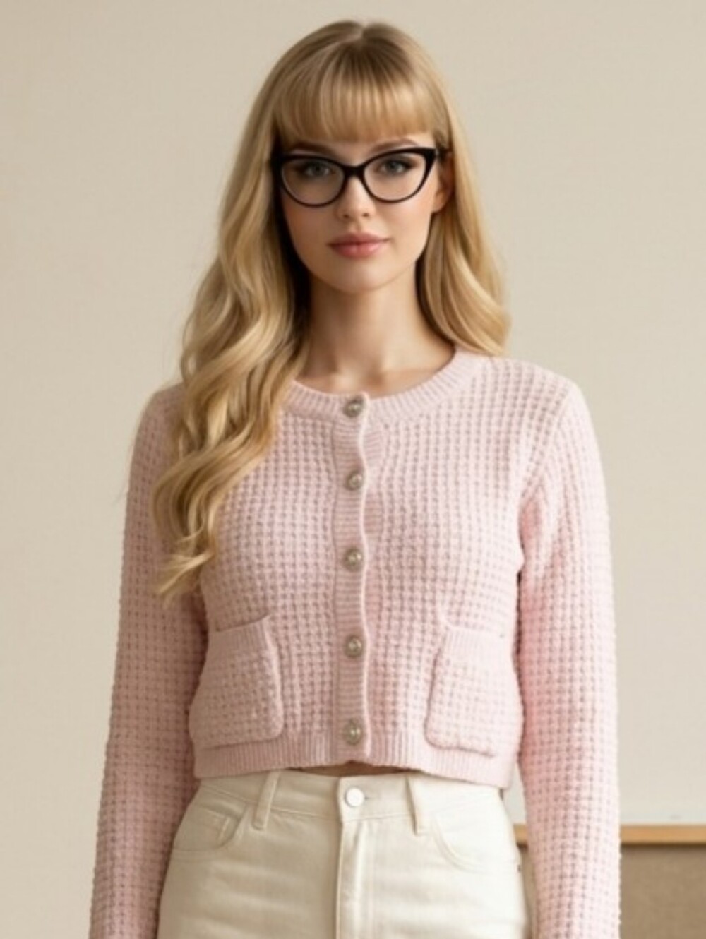 🔸️NWT Jessica Simpson Pink Cropped Button Sweater Medium